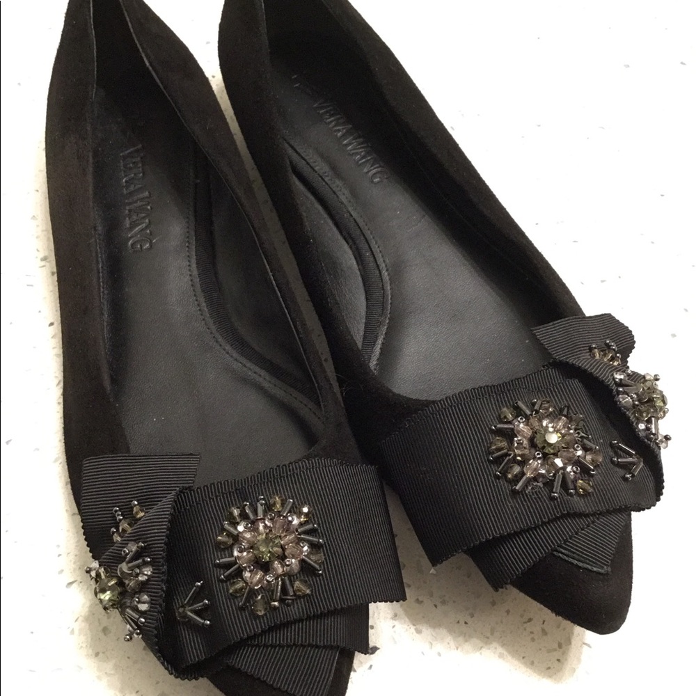 Vera Wang Embellished Blk Suede Ballerina 9M EU40